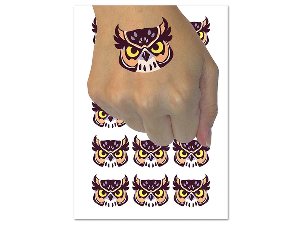 Great Horned Owl Head Temporary Tattoo Water Resistant Fake Body Art Set Collection (1 Sheet)
